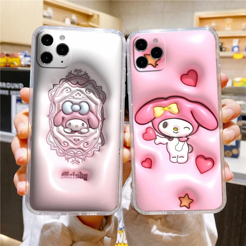 

3D Vision Sanrio Melody Phone Case For iPhone 14 13 12 Mini 11 XS Pro Max X XR SE 2020 8 7 6 5 Plus Transparent Cover