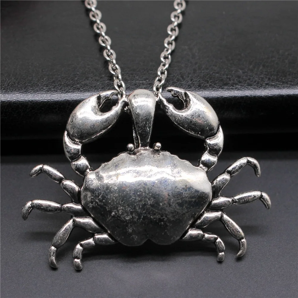 Ожерелье с подвеской-крабом для мужчин и женщин, винтажное модное колье под античное серебро 38 Х54 мм, длинная цепь, модные ювелирные аксессуары