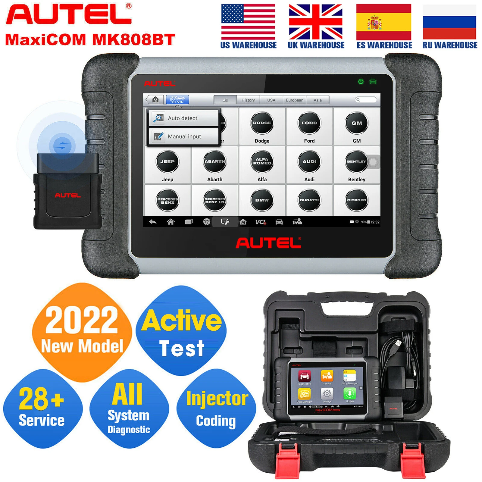 

Autel MaxiCom MK808BT MaxiSys автомобильный диагностический инструмент двунаправленное управление OBD2 сканер кода инструмент поддержка MV108 PK MK808