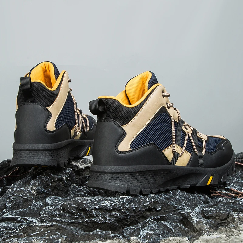 HIKEUP High-Top Mountaineering Hiking Men's Shoes Outdoor Sneaker Cushioned Rubber Sole Comfortable Breathable Suede Leather