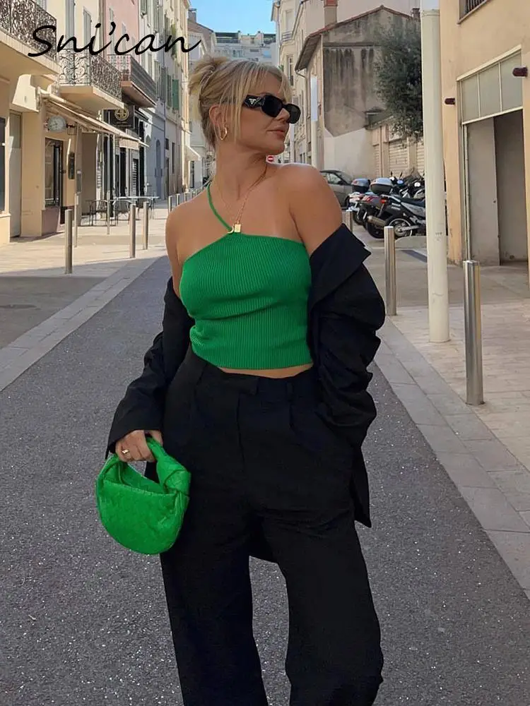 

Однотонный Асимметричный вязаный жилет, женская мода, летние облегающие обтягивающие короткие сексуальные топы, винтажная уличная одежда, ...