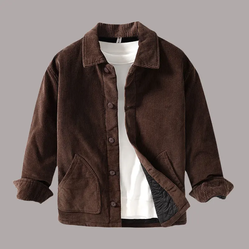 Winter Men's Corduroy Parkas Wadded Jacket Casual Sold Color Polo Neck Warm Loose Thickened Cotton Padded Outwear Male Clothing