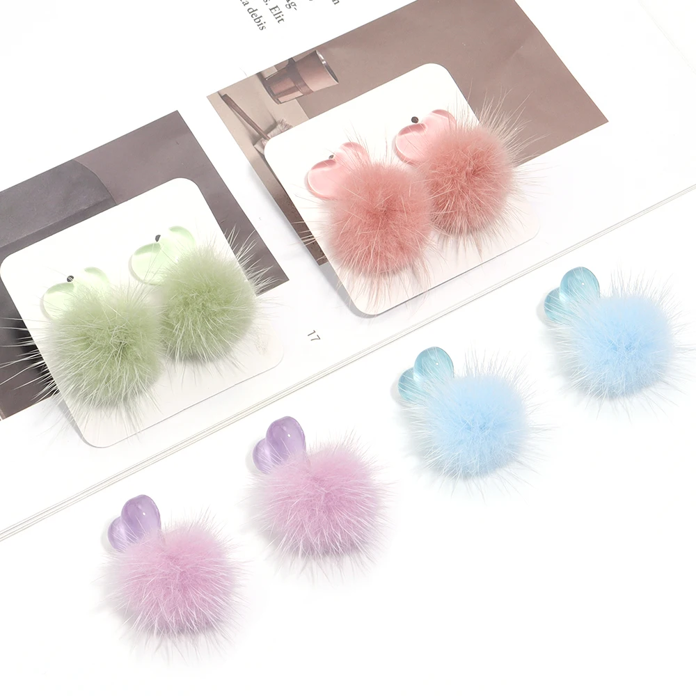 1 пара 36x32 мм милые Мультяшные плюшевые бархатные шариковые серьги универсальные