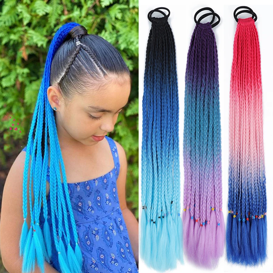 

Box Braided Ponytail Extensions Party Festival Braids Coloured Braid Ponytail Synthetic Pigtail Braiding Hair Extension Ombre