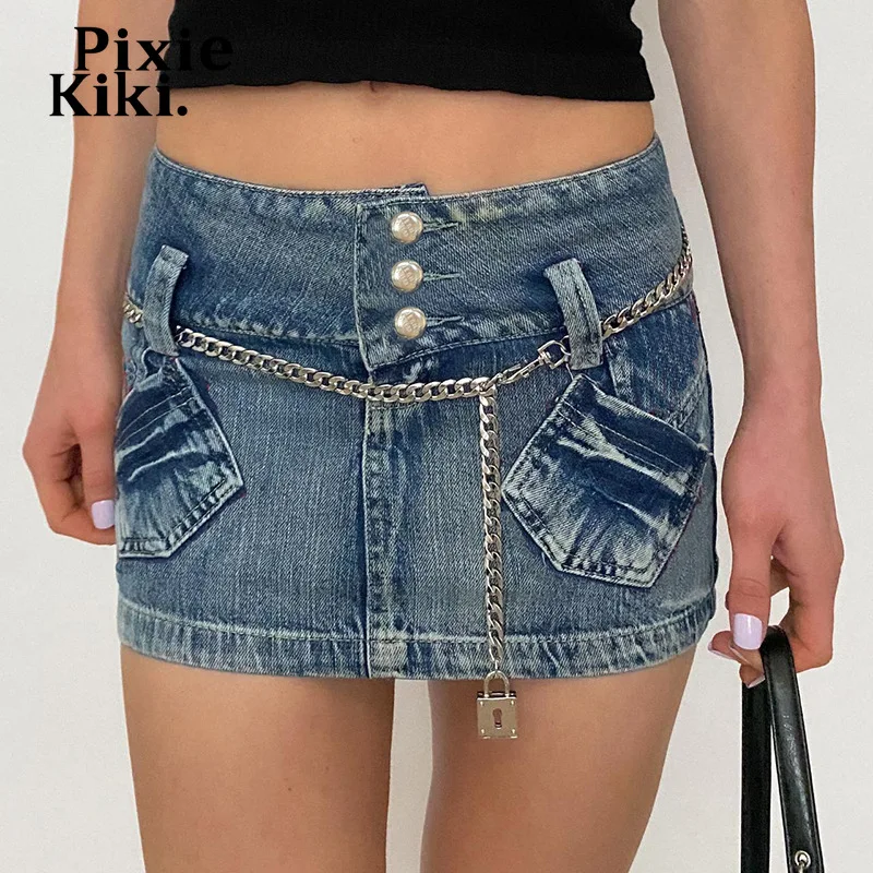 

Джинсы PixieKiki Y2k, асимметричная Женская мини-юбка с низкой посадкой, одежда для клуба 2022, сексуальная синяя джинсовая юбка