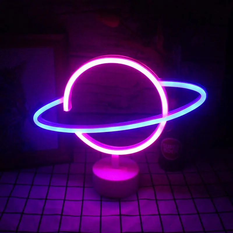 

Holiday planet USB LED Neon Light Flamingo Lamp Xmas Party Table Lamp Cactus Lamp Battery Powered for Bedroom Wedding Decoration