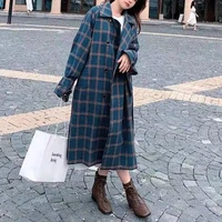 2021 women long elegant double breasted wool plaid coats outerwear winter clothing fashion warm blends female casual windbreaker