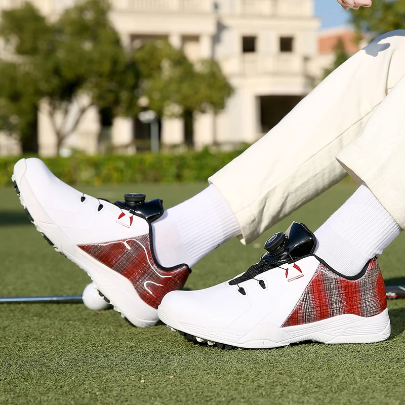 Classical Genuine Leather Golf Shoes for Men Quick Lacing Outdoor Golf Walking Training Sneakers for Unisex Professional Shoes