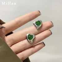 mihan 925 silver needle sweet heart earrings popular hot sale metallic alloy green resin stud earrings for women girl gifts
