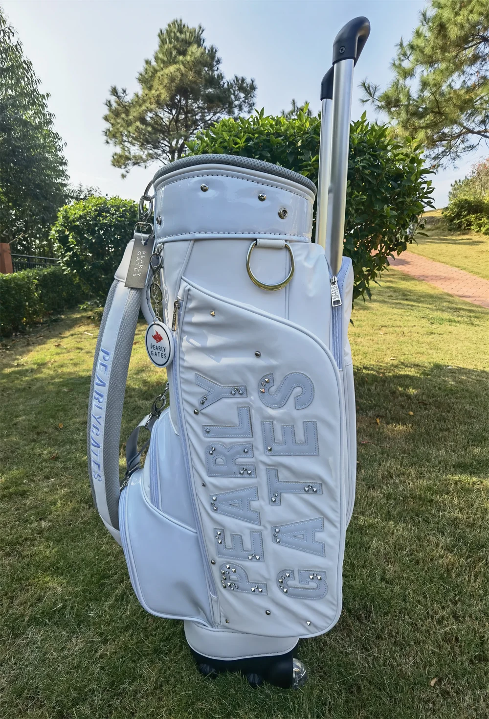 

PearlyGates Standard Big Golf Bag with Wheels Men Lady Black White Caddy Package