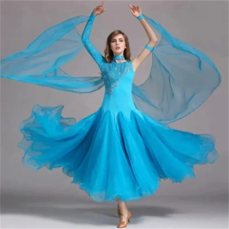 Королевское синее бальное платье для соревнований современный вальс