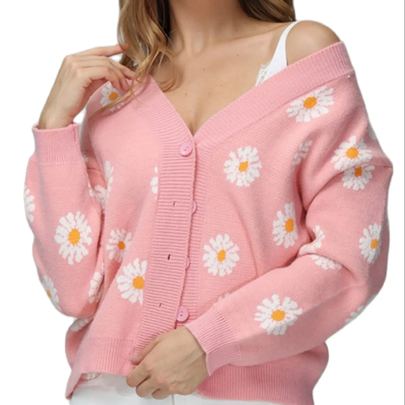 

Cardigan Single-Breasted Long Sleeve Sweater Autumn Winter V-Neck Color follower Knitted Coat Outerwear Warm Soft to Skin Casual