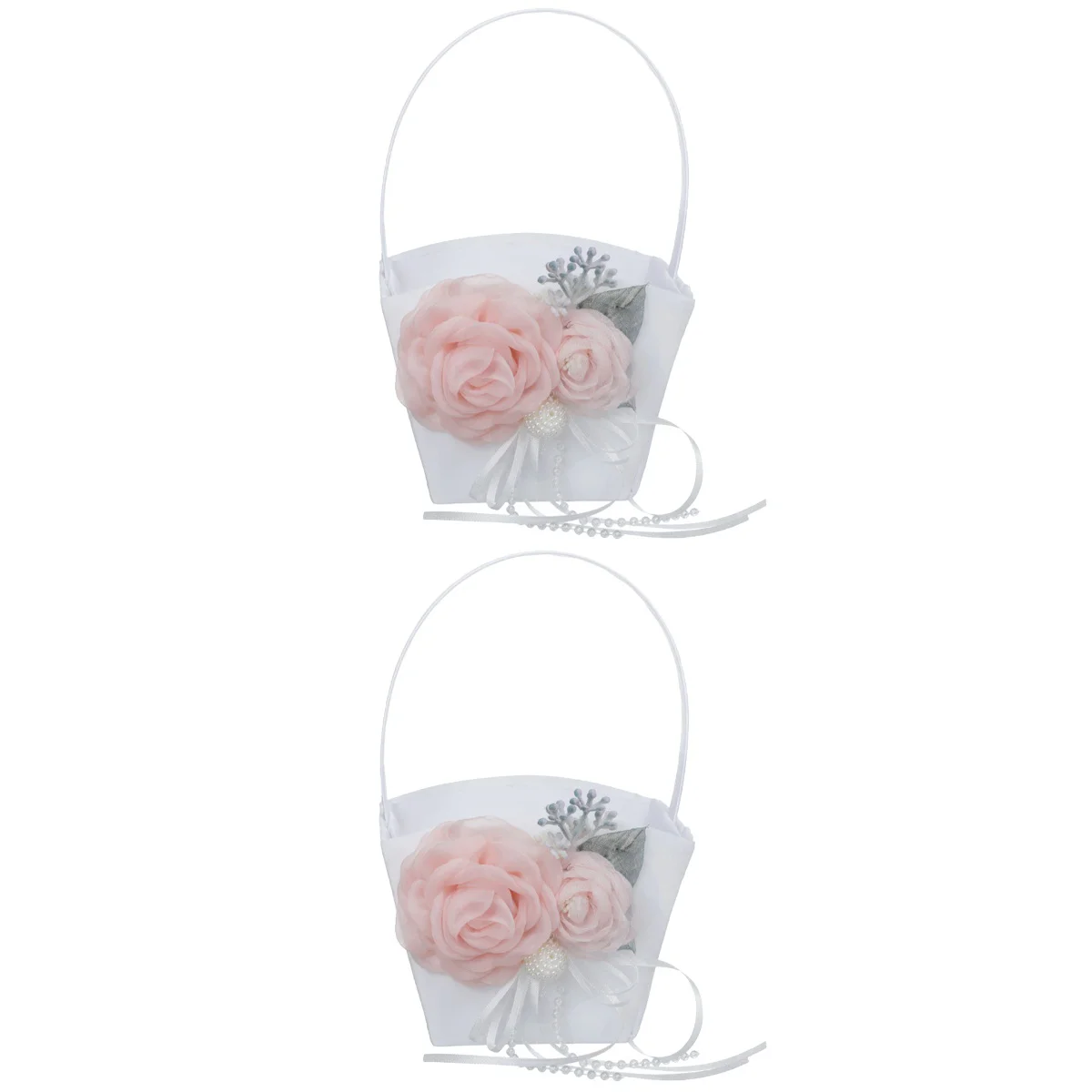 

2pcs Wedding Basket Petal Storage Basket Handheld Flower Basket Bride Fabric Basket