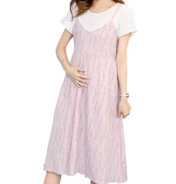 

2022 Summer new style high-grade small person dress fake two skirts fashionable skirt sleeve mother feeling short