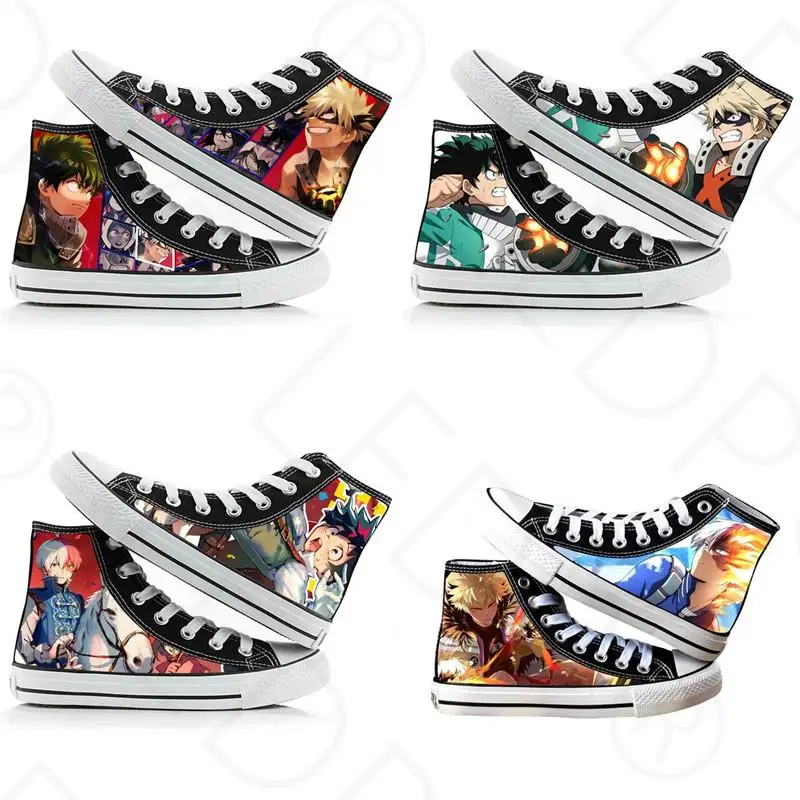 

Fashion Shoes Boku No My Hero Academia Midoriya Izuku Deku Bakugou Katsuki Todoroki Shoto Cosplay Printed High Top Canvas Shoes