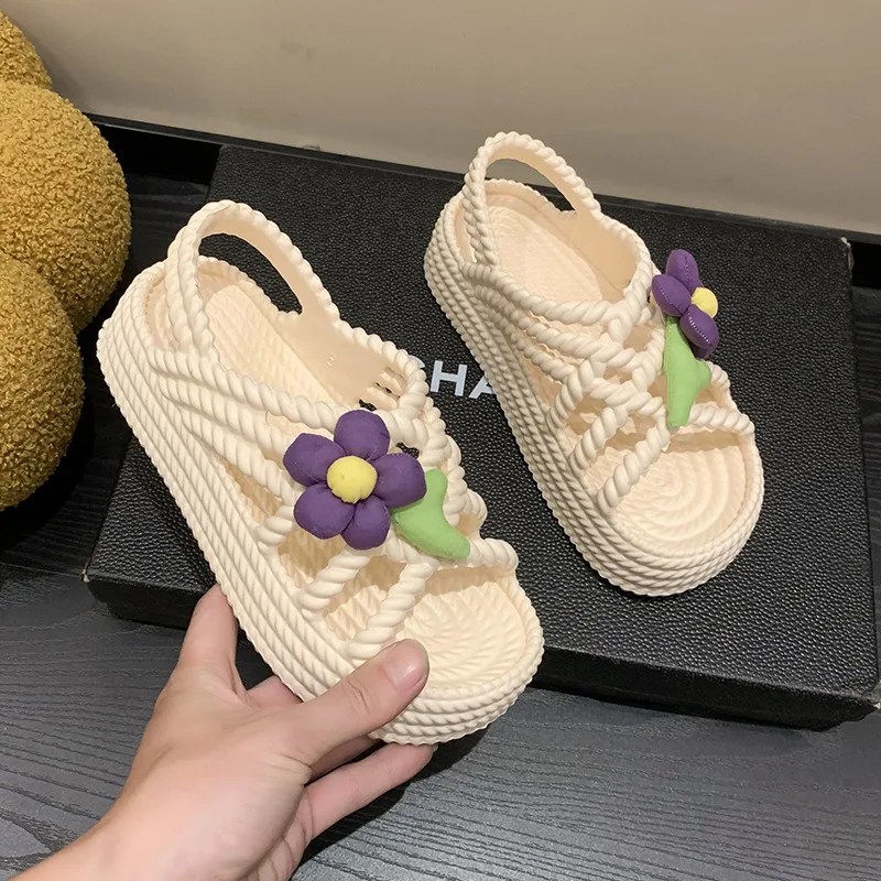 Eva Flowers Platform Beach Sandals Women 2023 Slippers Summer Fashion Korean Version Sandalias Zapatos Mujer Flip Flops Flat