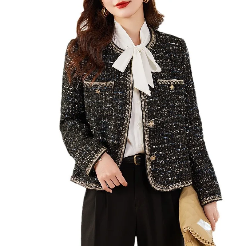 Новинка Короткое женское пальто с запахом Женская осенне-зимняя твидовая куртка