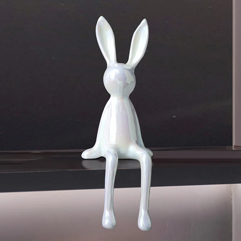 

Electroplated Ceramic Rabbit Sculptures and Figurines Minimalism Home Decor Unique Living Room Desk Accessories Room Decor Gift