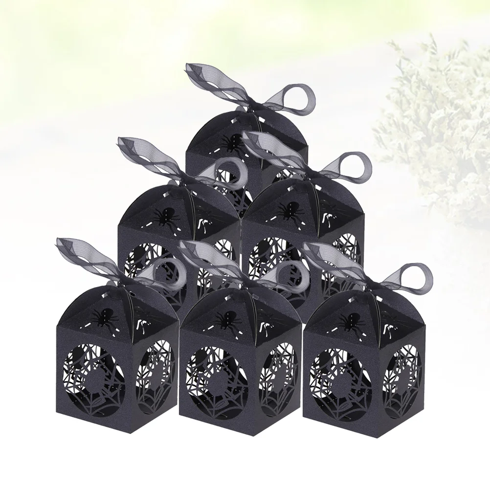 

50pcs Candy Box Hollow Spider Web Gift Favor Case Container Cake Dessert Treat Bag For Kids Birthday Decor Black