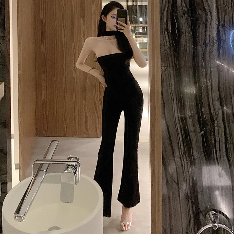 

Summer Celebrity Temperament Wrap Chest Sexy Women Corset Neck Jacket Halter Top Backless + High Waist Slim Pants Suit Fashion
