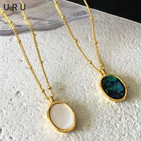 modern jewelry oval pendant necklace hot sale simply design high quality brass chain golden color necklace for women girl gift