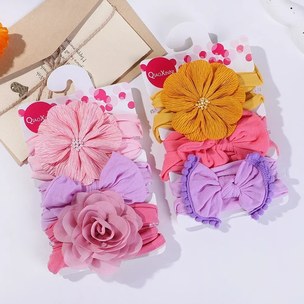 3 шт./компл. милая разноцветная повязка на голову с большим цветком и бантом для