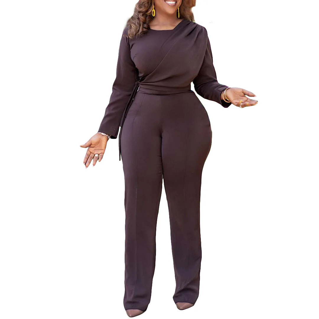 WSFEC S-3XL jumpsuit women clothing 2023 spring outfits solid long sleeve irregular wide leg elegant long romper female bodysuit