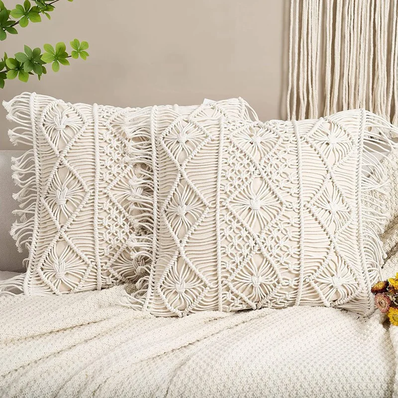1 Set Of Boho Cushion Cover Pillow Decor Lace Pillowcase Cotton Decorative Fringe