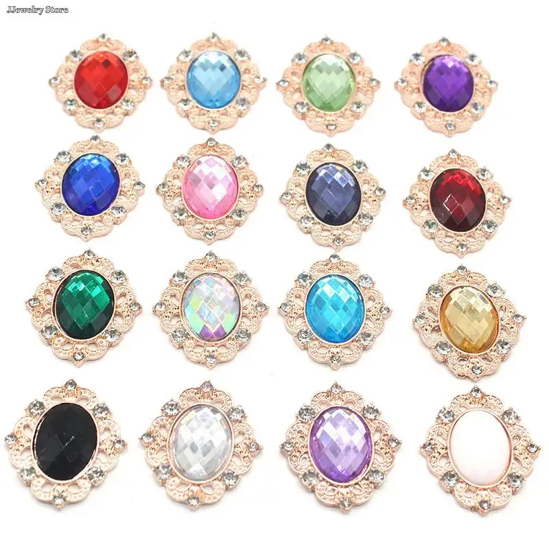 

26*31MM Alloy Metal Snap Flat Rhinestone Buttons for DIY Sewing Wedding Accessories Decoration