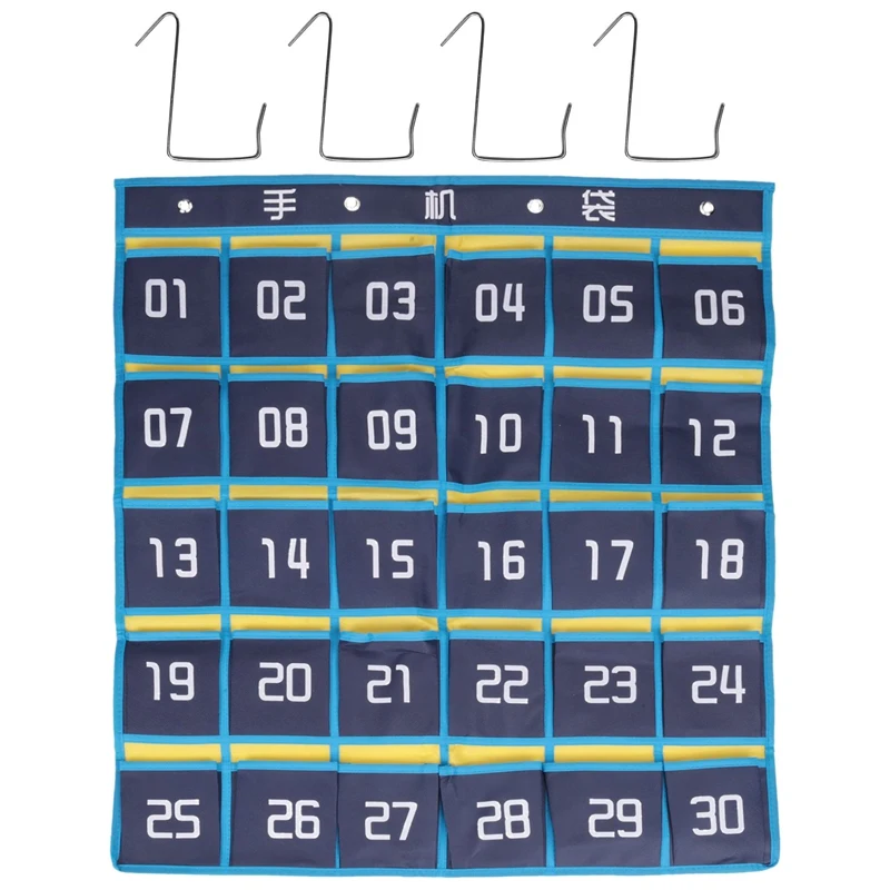 

30 Numbered Pockets Chart Cell Phone Hanging Organizer Hanging Storage Bag For Classroom Calculator Mobile Phone Holders