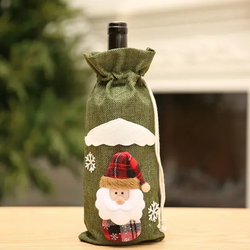 

Christmas Wine Bottle Cover Wine Bag Linen Christmas New Champagne Wine Bottle Cover Bottle Bag Dining Table Decoration