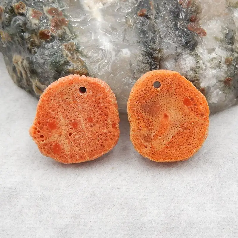 

Natural Stone Orange Coral Handmade DIY Jewelry Earrings Accessories For Women 17x16x3mm 2g