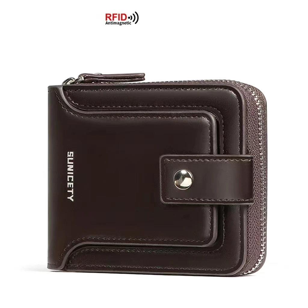 

Travel Must Bring New Business High-Quality Leather RFID Anti-Theft Brush Multi-Functional Men's Zipper Wallet