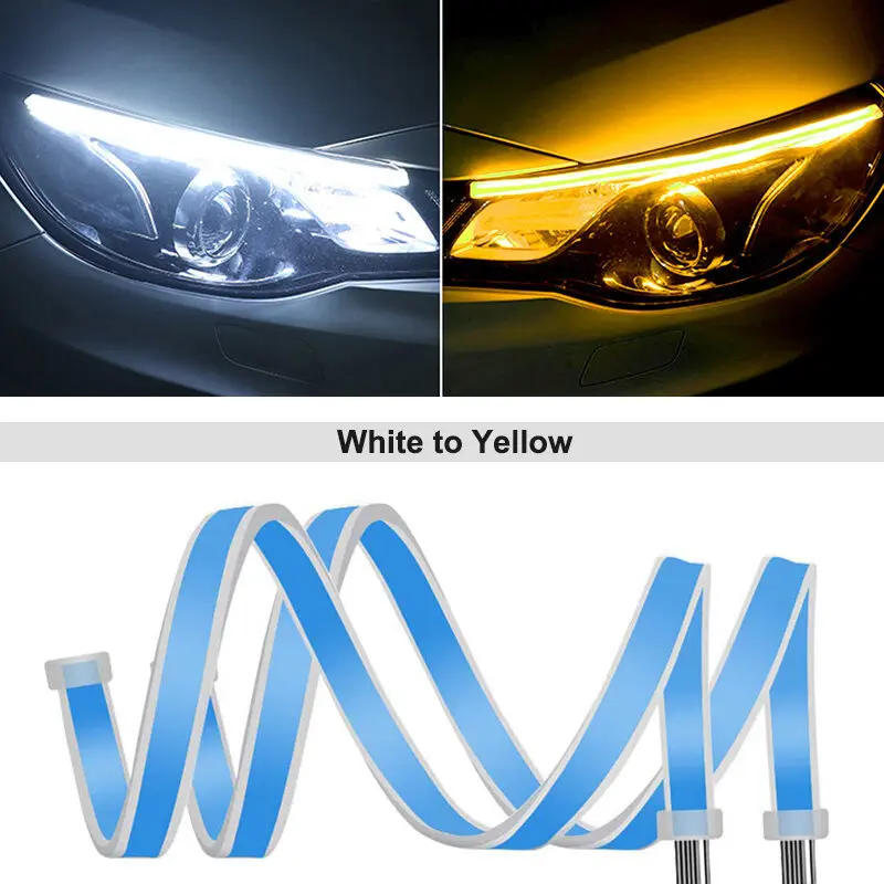 

1 Пара Дневных Ходовых Огней DRL, Гибкая Светодиодная Лента, Фара, Автомобильный Маркер, Указатель Поворота, Белый, Желтый