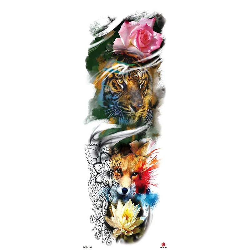 Waterproof Temporary Tattoo Sticker carp fish Japanese style water flower full arm fake tatto flash sleeve tatoo for men women images - 6