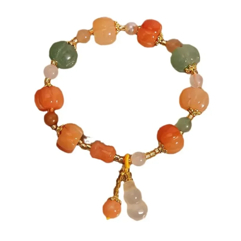 Китайский стиль Zen Sense древний золотой шелковый браслет с тыквенными бусинами