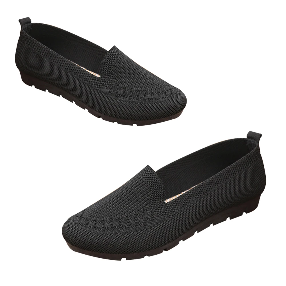 

Women Loafer Office Work Casual Canvas Slip On Lightweight Flat Shoes Vintage Comfortable Round Toe Black Knit Walking Running