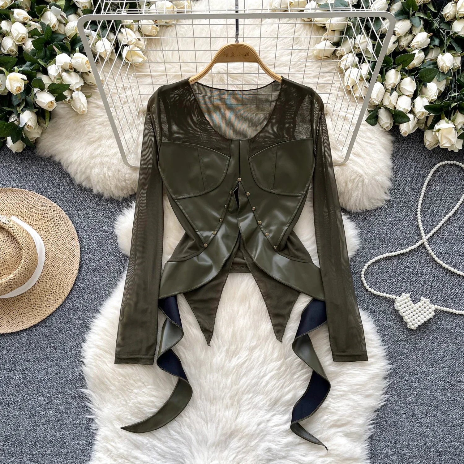 Топ женский винтажный Состаренный с длинным рукавом шикарный облегающий