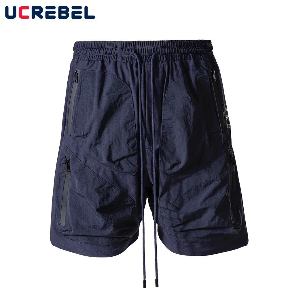 

Multi-Pocket Sweatshorts Mens Summer Casual Knee-length Shorts Streetwear Drawstring Elastic Waist Loose Shorts Men