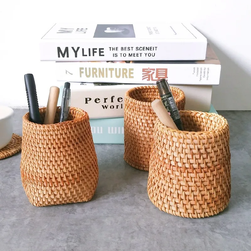 

Tube Stationery Basket Hand-woven Insert Pen Holder Creative Student Pen Holder Storage Containers