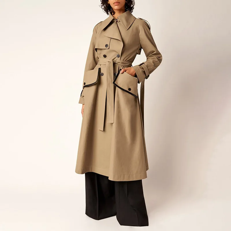 

Ветровка с большими карманами и двойной пряжкой, однотонная, в британском стиле, осень 2022