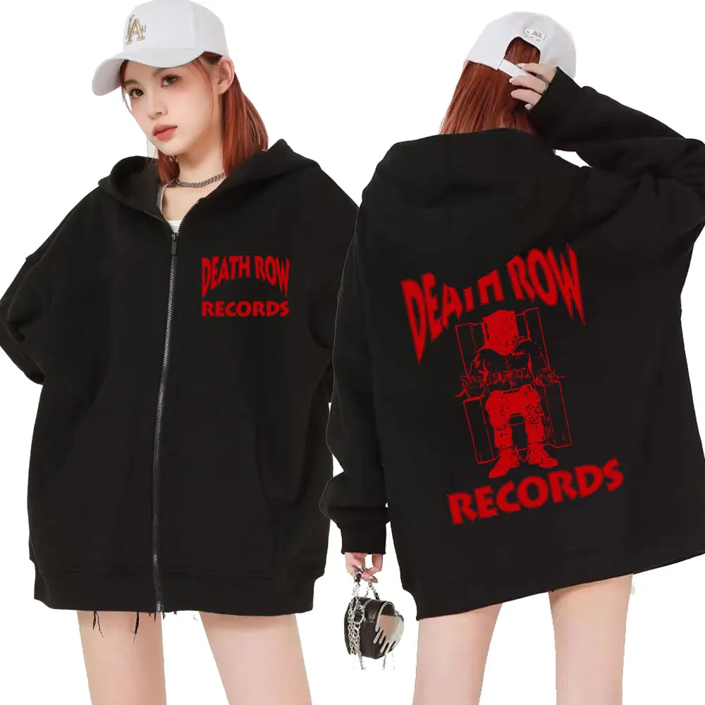 Death Row Records Zipper Hoodie Rapper Tupac 2pac Vintage Cardigan Sweatshirt Oversized Hip Hop Men Women's Zip Up Hoodie Coats