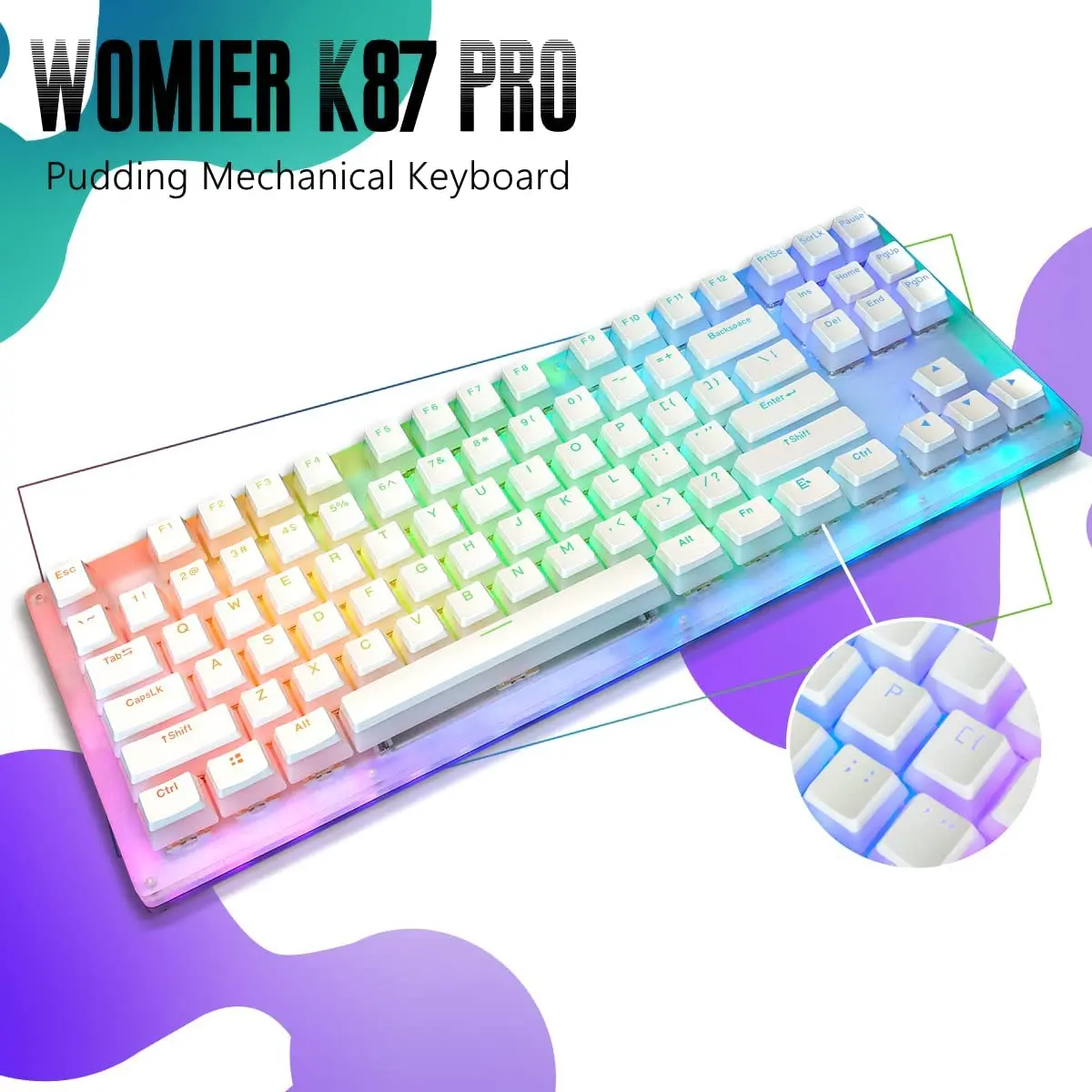 Клавиатура Womeir K87 Pro TKL игровая Механическая с клавишами пудинга и RGB-подсветкой |