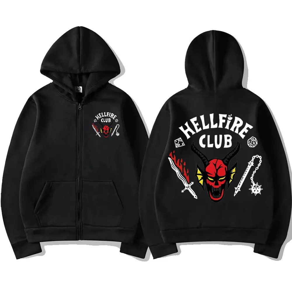 

Stranger Things 4 Hellfire Club Printed Zip Hoodie Men Women Fashion Oversized Bomber Zip Sweatshirt Streetwear Cosplay Clothes