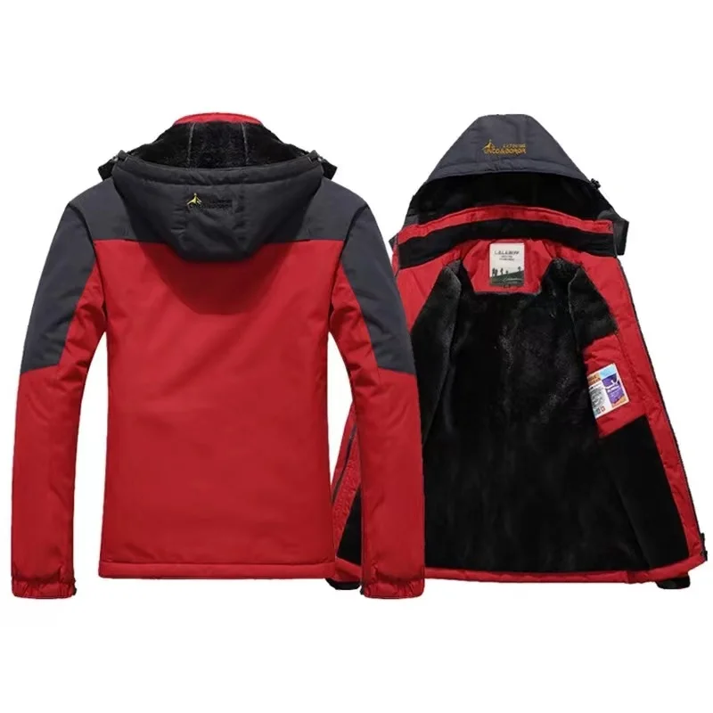 Winter Men Hooded Parkas Skiing Waterproof  Fleece Snow Thermal Jacket Coat Women Autumn Casual Thick Warm Outdoor Outwear