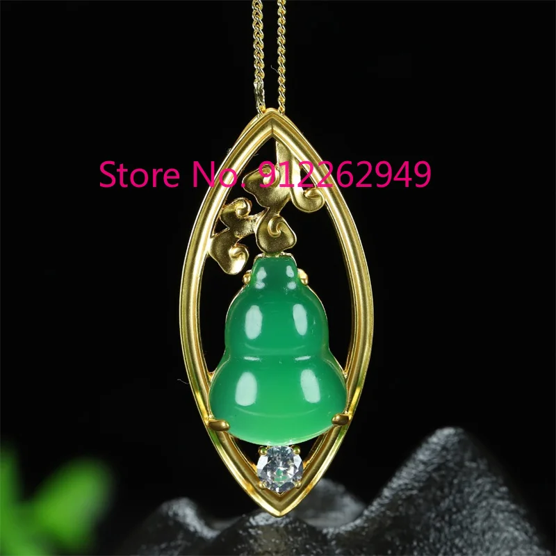 

Hot Selling Natural Hand-carved Jade Refined Copper Plating 24k Inlaid Fulu Necklace Pendant Jewelry Men Women Luck Gifts