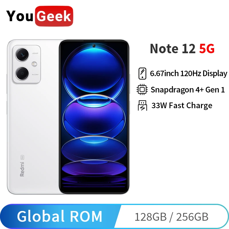  Global ROM Xiaomi Redmi Note 12 5G Snapdragon 4 Gen 1 Octa Core Smartphone 6.67\" 120Hz OLED Display 5000mAh 33W Fast Charging 