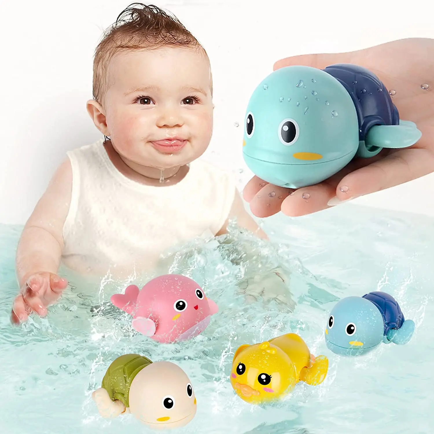 

1 PCS Baby Bath Toys Bathing Ducks Cartoon Animal Whale Crab Swimming Pool Chain Clockwork Kids Water Toy For Infant 0 24 Months