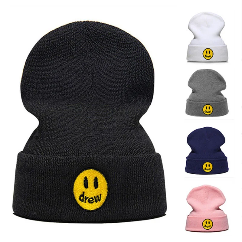 

Drew Knitted Hat Unisex Winter Hip-Hop Hat Embroidery Knitted Couple Woolen Hat Outdoor Riding Hood