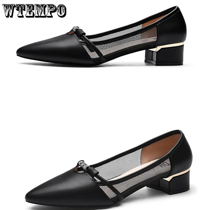 WTEMPO Fashion Woman Sandals Sweet Slip on Heel Pumps for Party Ladies Casual Shallow Mouth Pointed Toe Comfort Shoes Wholesale